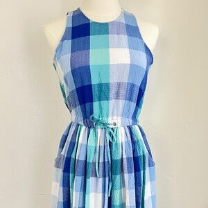 LOFT Blue Plaid Sleeveless Dress